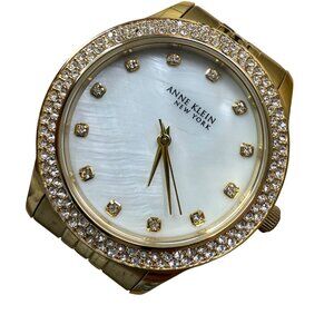 Anne Klein New York Womens Gold-Tone Watch With Crystal Accents & Mother-Of-Pear